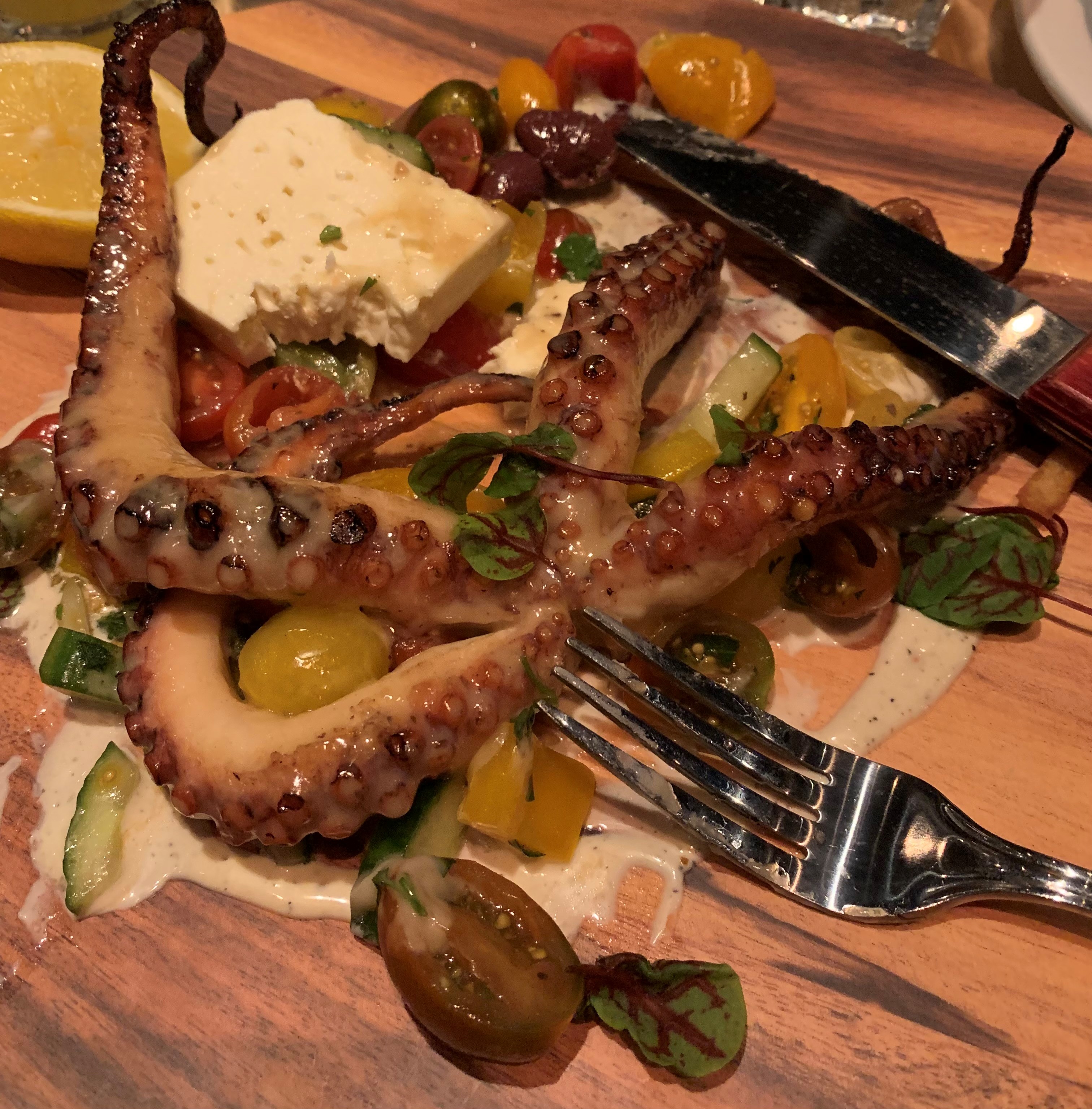 Grilled octopus from Lucille's, in the Monkland village